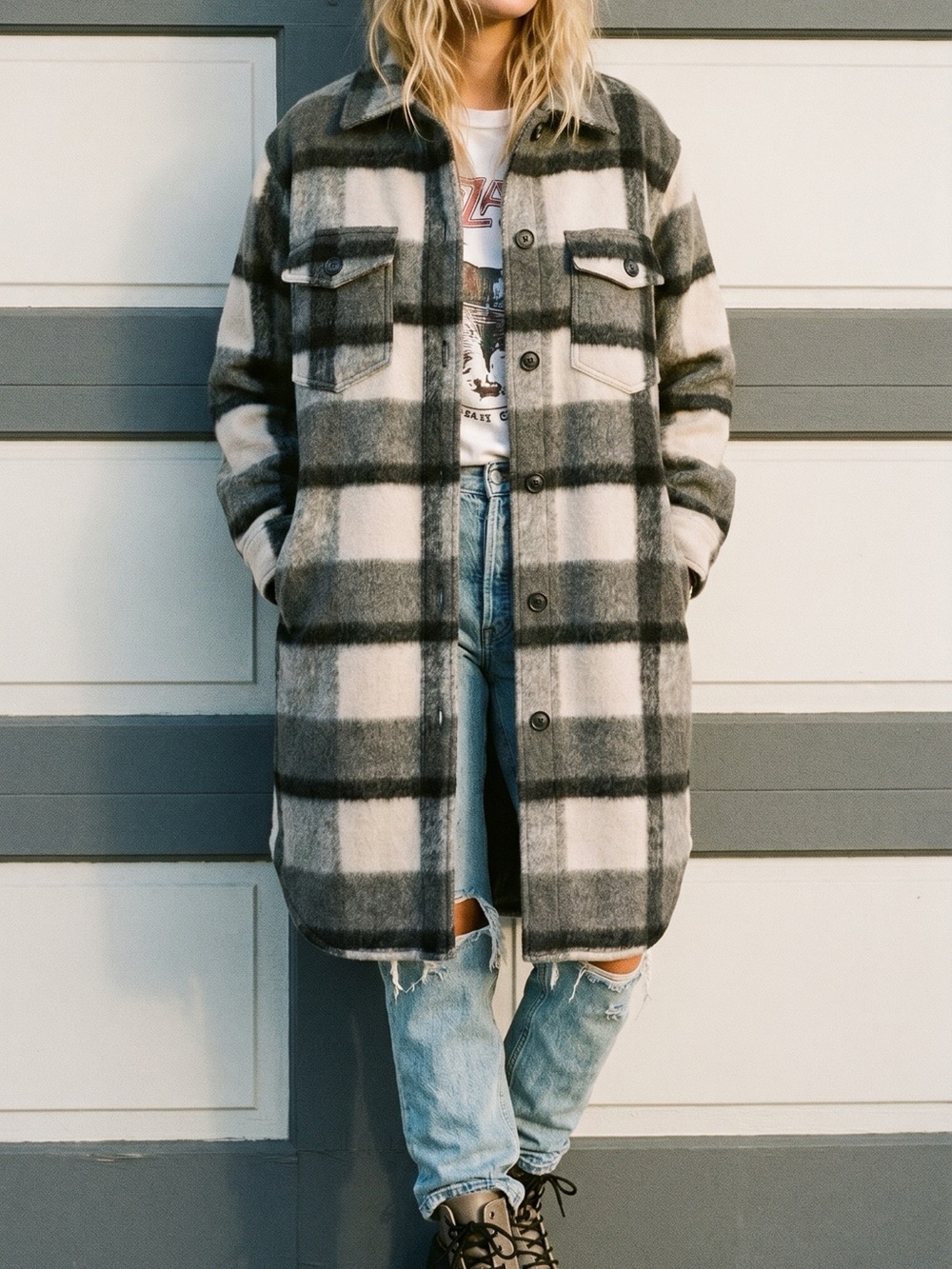 Joie Gray & Cream Long Shacket